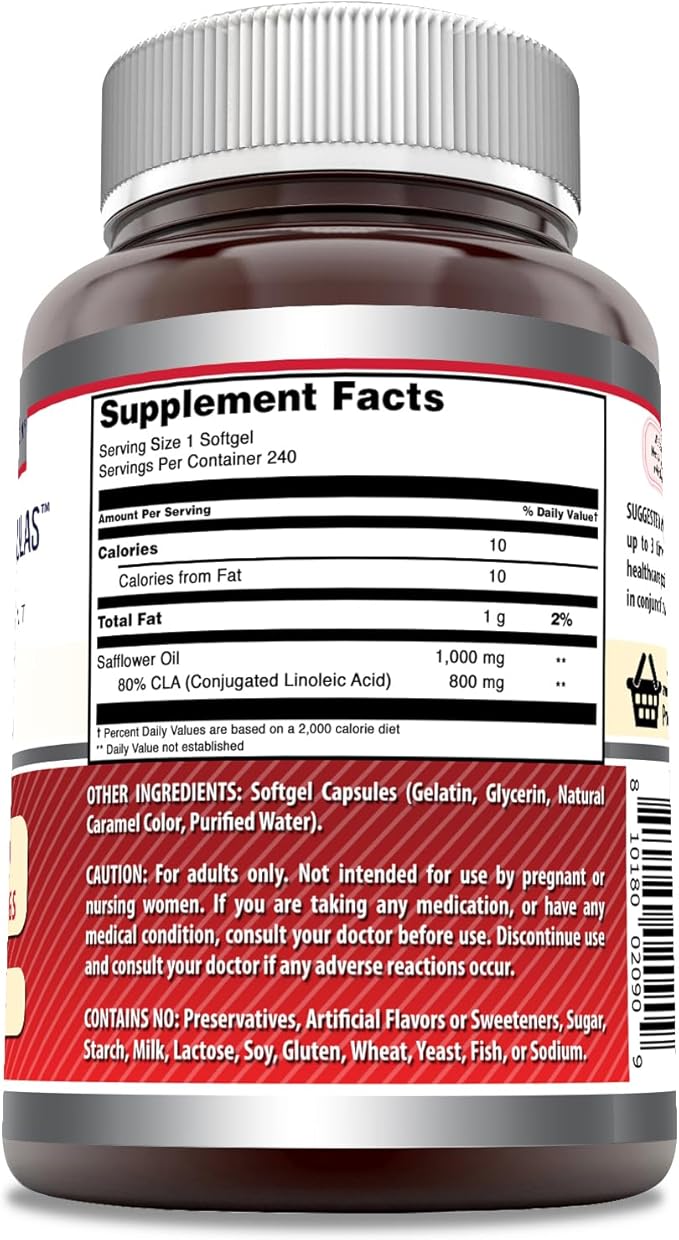 Amazing Formulas CLA Amino Acid Supplement | 1000 Mg per Serving | Softgels | Non-GMO | Gluten-Free | Made in USA (1 Pack, 120 Count)