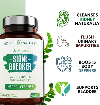 Stone Breaker Chanca Piedra Capsules, Dissolve Kidney & Gallbladder, Detoxify Urinary Tract, Flush Impurities, Kidney Support with Celery Seed Extract - 60 Veg Capsules