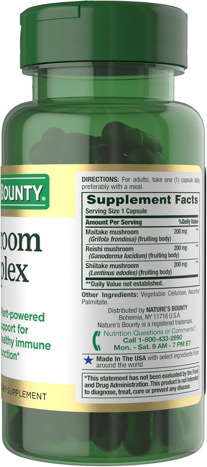 Nature's Bounty Mushroom Complex for Immune Support, Featuring Shiitake, Maitake and Reishi Mushroom – Health Supplements, 60 Capsules