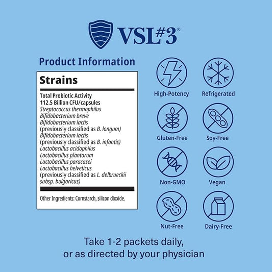 VSL #3® Probiotic Powder for Digestive Health, IBS & UC Symptoms - 450B CFUs, High-Potency, Multi-Strain, Live, Refrigerated Probiotic, Medical Food for Gut Health Support in Men & Women, 30 Pack