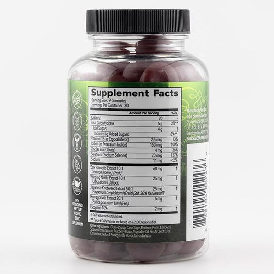 9-in-1 Saw Palmetto Gummies for Prostate and Urinary Support - Natural Raspberry and Pomegranate Flavour Plant-Based Dietary Supplement for Bladder Emptying and Hair Loss - 60 Gummies