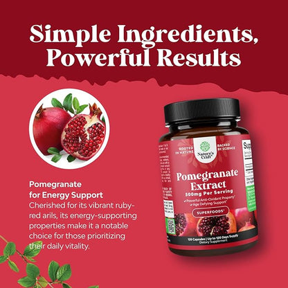 Advanced Antioxidant Superfood Pomegranate Supplement - Natural Pomegranate Extract Polyphenols Supplement for Heart Health and Joint Support - Reds Superfood Powder Capsules for Men and Women 120ct