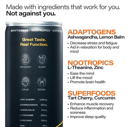Peak Cocktails Non-Alcoholic Cocktail | Adaptogens, Nootropics, Superfoods for Recovery, Calm, Sleep | Ashwagandha, Tart Cherry, L-Theanine | Mixologist-crafted | 8.4 oz, 12-Pack Variety Pack