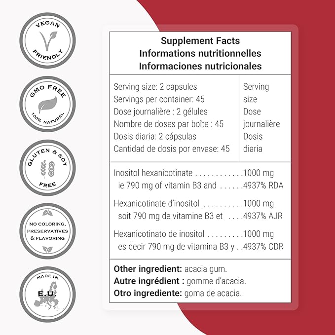 Supersmart - Inositol Hexanicotinate 1500mg per Day (High Strength Niacin Flush Free) - Improved Vitamin B3 Supplement | Non-GMO & Gluten Free - 90 Vegetarian Capsules
