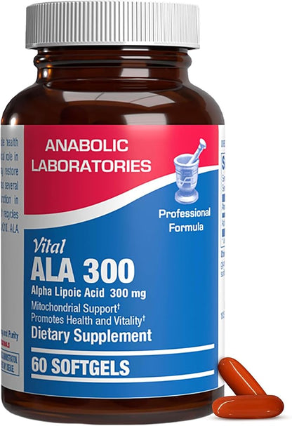 Alpha Lipoic Acid 300mg - Clinical Formula ALA Supplement for Liver Eye Brain Mitochondria Energy Antioxidant & Nerve Support - Non-GMO Soy Free & Easy to Swallow Softgels - 60 Servings