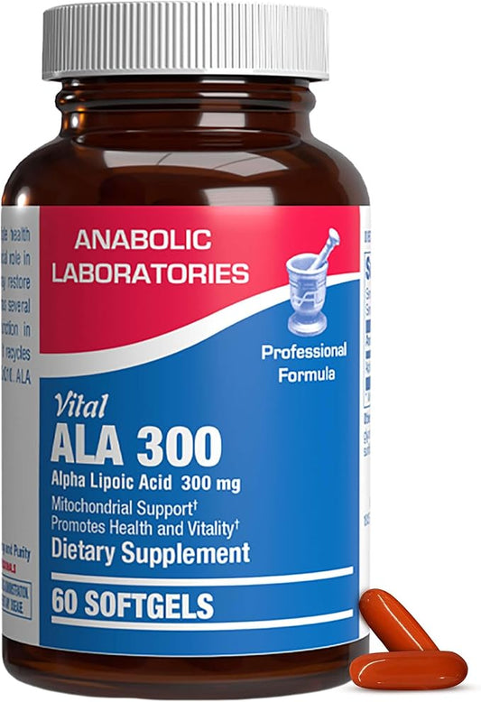Alpha Lipoic Acid 300mg - Clinical Formula ALA Supplement for Liver Eye Brain Mitochondria Energy Antioxidant & Nerve Support - Non-GMO Soy Free & Easy to Swallow Softgels - 60 Servings