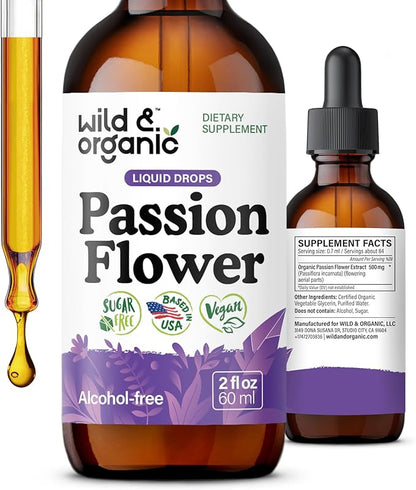 Wild & Organic Passionflower Tincture - Relaxing Passion Flower Drops for Women - Liquid Passiflora Incarnata Herb - Vegan, Sugar & Alcohol-Free Extract Supplement - 2 fl oz