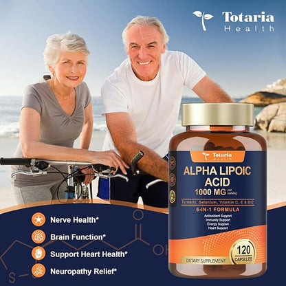 Alpha Lipoic Acid 1000mg - ALA Supplement Antioxidant for Neuropathy Support Nerve Health, Liver Detox, Antioxidant, Metabolism and Cell Energy, Anti-Aging - Non-GMO, Gluten Free, Vegan Safe