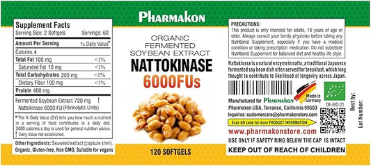 PHARMAKON Natural Nattokinase Organic Fermented Soybean Extract, 6000 FUs per Serving