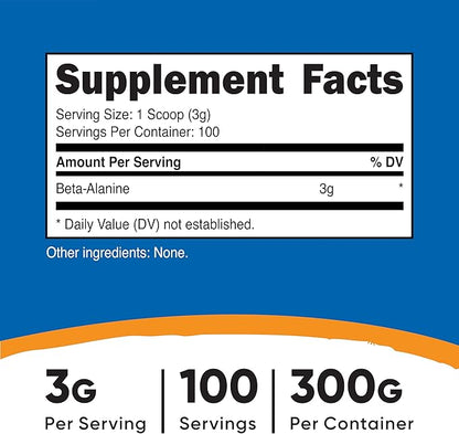 Nutricost Beta Alanine Powder 300 Grams (10.7oz) - 3 Grams Per Serving