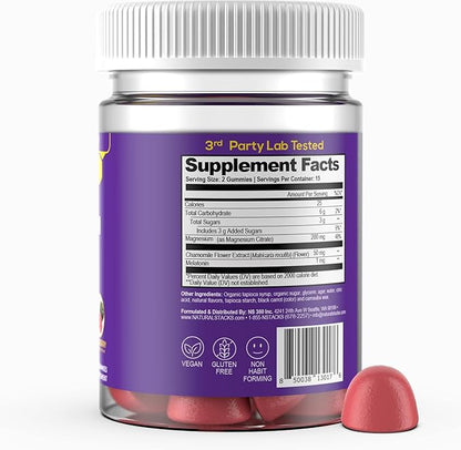 Sleep Magnesium Gummies with Melatonin - 200mg Magnesium Citrate - Melatonin Gummies for Sleep Quality - Nighttime Aid for Adults with Chamomile - 30 Mixed Berry Chewables
