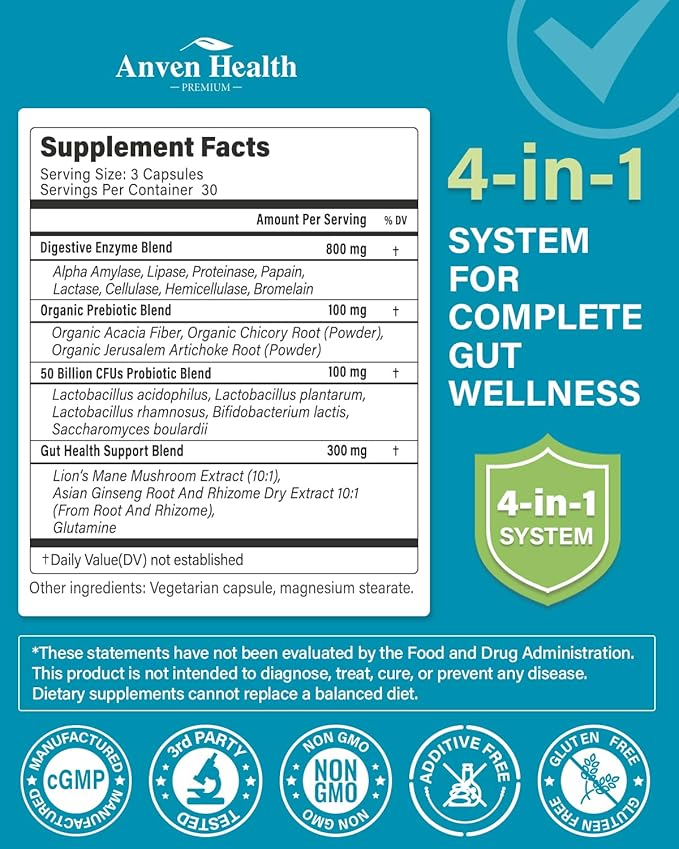 800mg Digestive Enzymes for Men and Women with Probiotics & Prebiotics, 8 Key Enzymes, Protease, Amylase & Lipase | 270 Capsules - A 90-Day Supply for Bloating & Gas Relief - Non-GMO