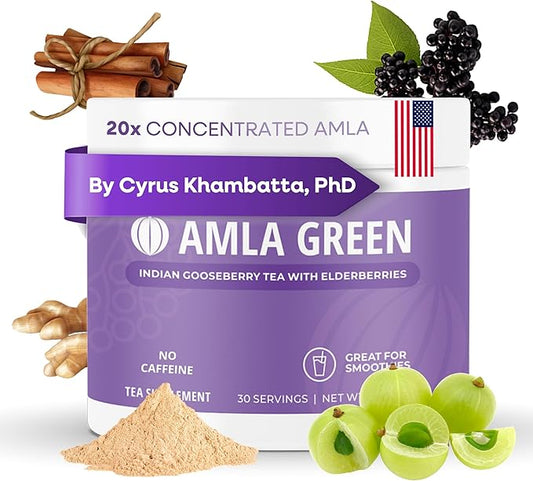 Amla Powder & Immunity Blend Superfood Supplement with Elderberry, 20x Ultra Concentrated Amla, Immune Support, Made with Ginger, Cinnamon, Peppermint, Indian Gooseberries, Immunity, 30 Servings