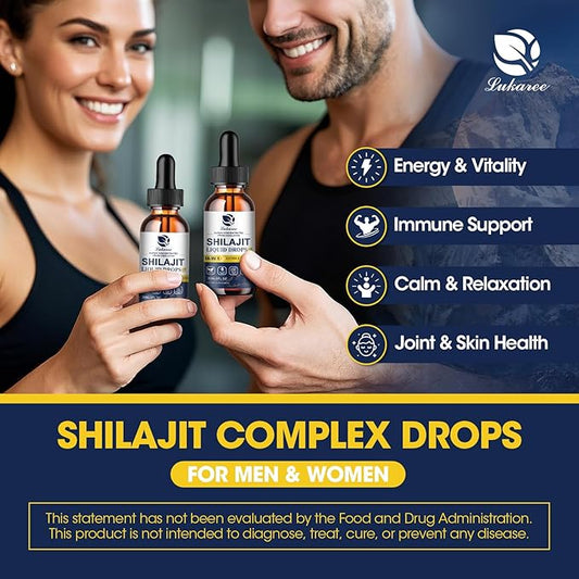 (2 Pack) 16-in-1 Himalayan Shilajit Drops for Men and Women, Ashwagandha, Ginseng, Turmeric, Rhodiola, Amla, Sea Moss, Liquid Vitamin Supplement with 85+ Trace Minerals and Fulvic Acid, 2 FL Oz