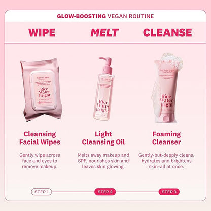 The Face Shop Rice Water Bright Double Cleansing Duo Set with Ceramide, Korean Skin Care, Gentle Face Wash & Pore Control Cleansing Oil, Hydrating, Moisturizing, Vegan Facial Cleanser, Makeup Remover