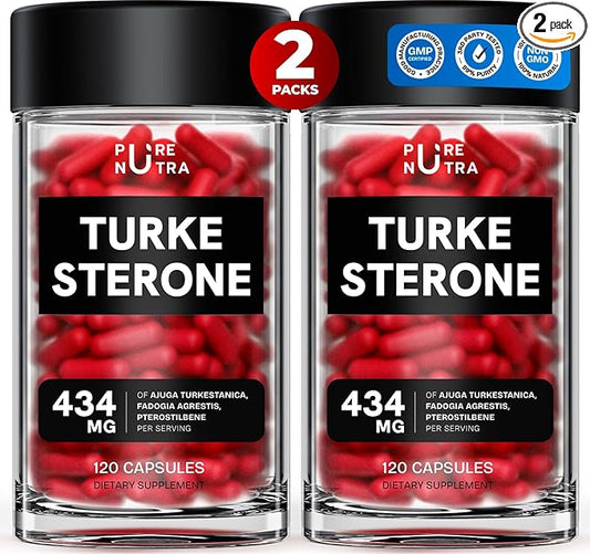 Turkesterone Supplement for Men - Organic Turkesterone Supplement for Muscle Growth w/Fadogia Agrestis Pterostilbene | Complexed Turkesterone Powder | 120 Turkestrone Vegan Capsules 2 Packs