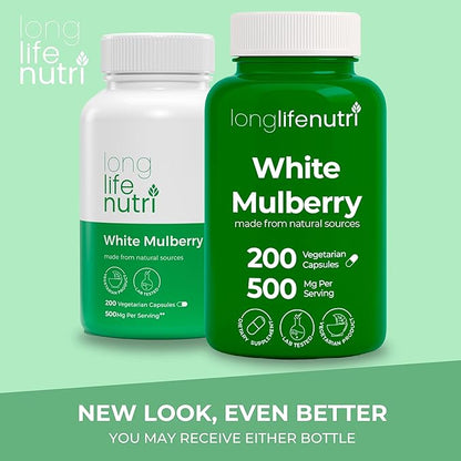 White Mulberry Leaf Extract 500mg - Sourced from Morus Alba Leaf, 200 Vegetarian Capsules, Supplement for Natural Balance and Wellness, 200-Day Supply, GMP Certified, Made in USA