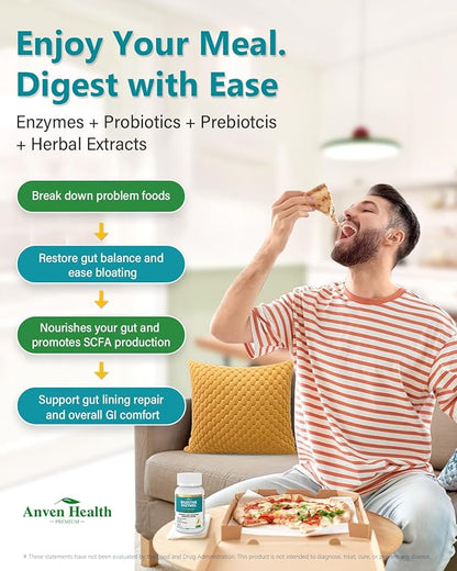 800mg Digestive Enzymes for Men and Women with Probiotics & Organic Prebiotics, 8 Key Enzymes, Protease, Amylase & Lipase for Bloating, Gas Relief, Non-GMO | 90 Capsules