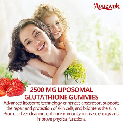 2500MG Liposomal Glutathione Gummies Supplement - Skin Whitening & Protect Liver Gummies, Increas 98% Absorption Rate, with L-Glutathione, Milk Thistle & L-Glycine, Antioxidant Anti-Aging Support