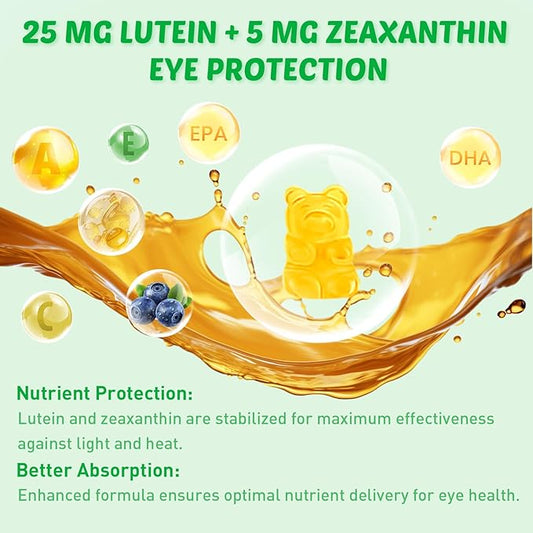 2 Pack Lutein Gummies with Zeaxanthin, Eye Vitamins with Omega-3, Bilberry, and Astaxanthin for Vision and Eye Health, Mango Flavor, 120 Count