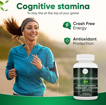 12-in-1 Natural Nootropic Brain Supplement for Memory and Focus, Nootropic for Men & Women, Brain Support Pill for Adults, Brain Vitamins - Focus 30 Day Supply