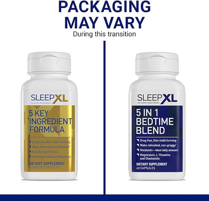 SleepXL Sleep Supplement Non-Habit-Forming Formula - Fall Asleep Faster & Sleep Longer - 5 key ingredients include Melatonin, L-Theanine, Chamomile, Magnesium & Vitamin B6 (60 Capsules, 30 Servings)