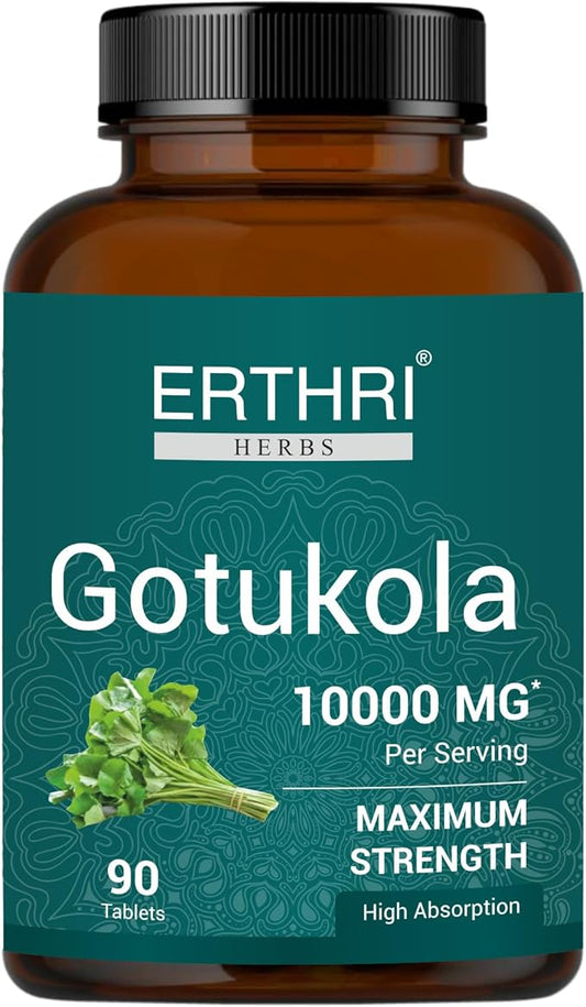 100% Organic Gotu Kola Tablets 10,000mg (90 Count) Vegan & Gluten-Free Herbal Supplement, No Added Colors, Flavors, & Preservatives, 90 Tablets (Pack of 1)