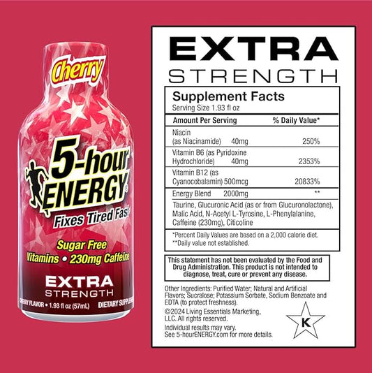 5-Hour Energy Extra Strength Shots Cherry Flavor, 30 Count (1.93 fl oz)