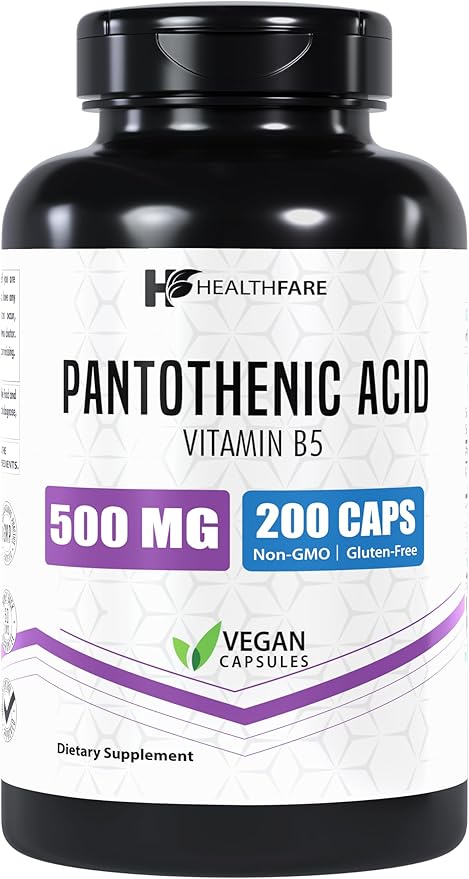 Pantothenic Acid 500mg | 200 Veg Capsules | Supports Energy Levels | Skin & Hair Health | Non-GMO | Made in The USA