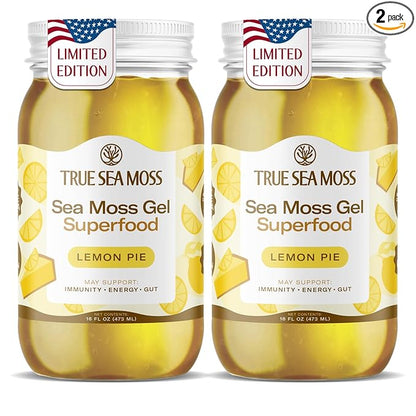 TrueSeaMoss Sea Moss Gel – Made in USA – Wildcrafted Seamoss, Fresh Fruits & Sea Vegetables – Lemon Pie, Pack of 2 (Labels May Vary)