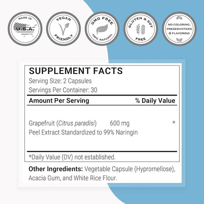 Supersmart - Grapefruit Extract 600mg per Day (99% Naringin) - High Potency GSE Supplement | Non-GMO & Gluten Free - 60 Vegetarian Capsules