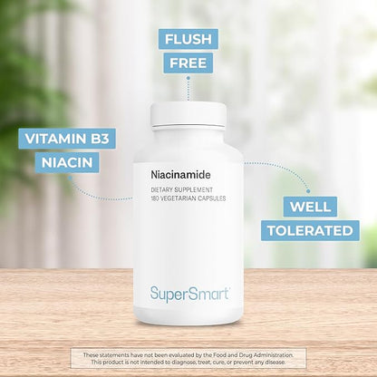Supersmart - Niacinamide Supplement 2000mg per Day (Nicotinamide) - Flush Free Vitamin B3 Niacin | Non-GMO & Gluten Free - 180 Vegetarian Capsules