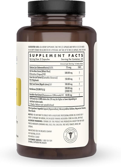 The Wellness Company Spike Support - Detox, Immune Health, Blood Flow, Anti-Clotting - Nattokinase, Dandelion Root, & Black Sativa | 60ct (1 Month Supply)
