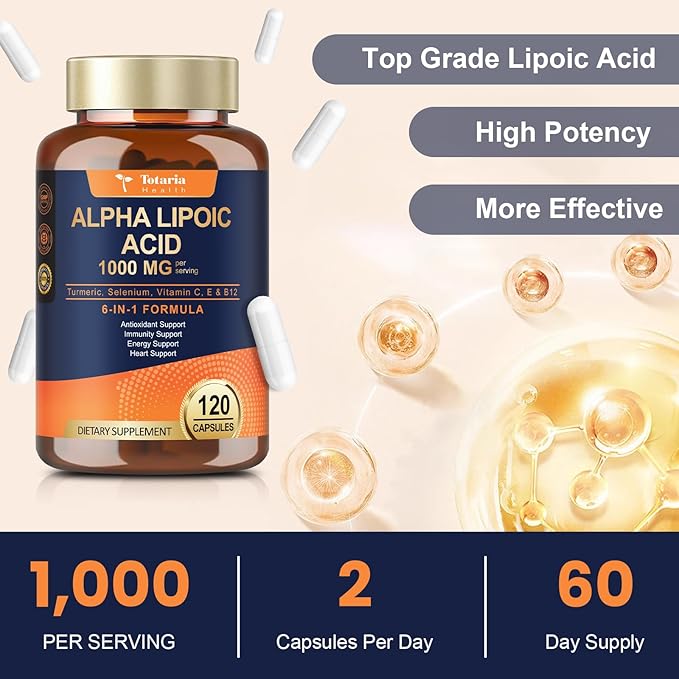 2 Packs Alpha Lipoic Acid 1000mg Antioxidant Supplement Capsules for Neuropathy Support Supplement Nerve Health, Liver Detox, Antioxidant, Metabolism and Cell Energy, Anti-Aging - Non-GMO, Gluten Free