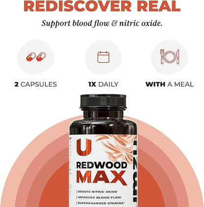 UMZU Redwood Max Nitric Oxide Booster, 1-Month Supply – Advanced Nitric Oxide Supplement with Fitnox Blend, Pine Bark, Resveratrol & Tart Cherry – Promotes Healthy Circulation, Energy and Recovery