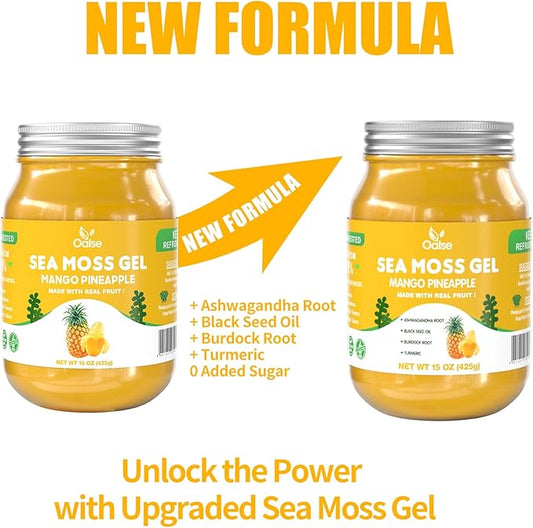 Wildcrafted Irish Sea Moss Gel - Natural Seamoss Gel with Ashwagandha Root, Burdock Root,Turmeric - Non-GMO, Gluten-Free, Vegan