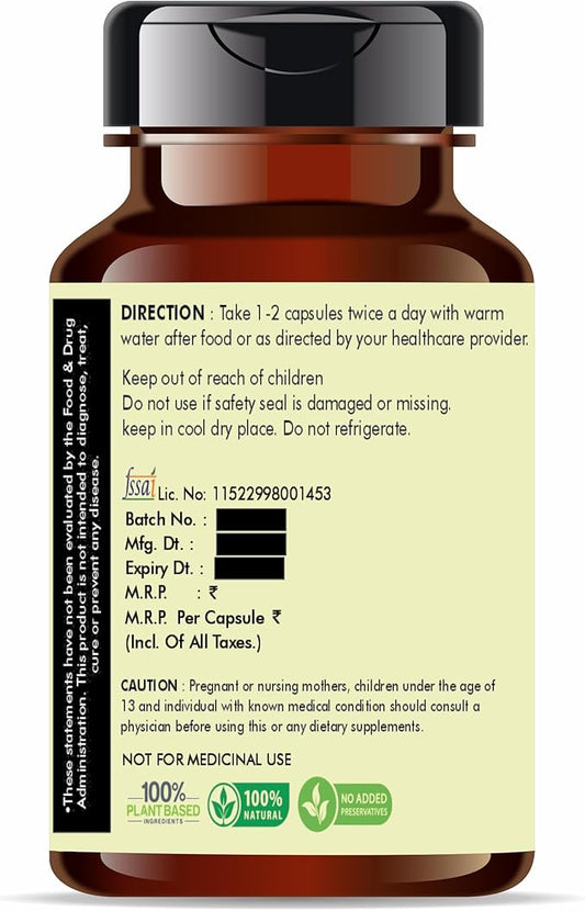 Safed Musli Extract 500mg - 60 Vegetarian Capsules | Chlorophytum Borivillianum | All Natural | 100% Vegan | Gluten-Free | GMP Certified.