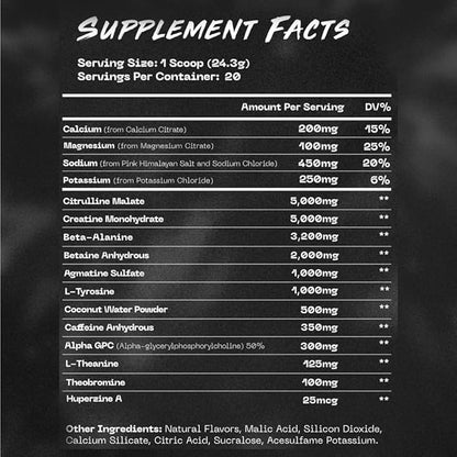 4-in-1 Pre-Workout Supplement Powder for Men and Women - Energy Supplement with 350mg Caffeine, Creatine & Electrolytes – Blue Rage, 20 Servings (350 mg Caffeine)