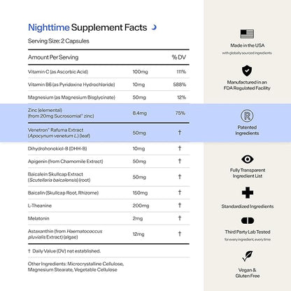 Stasis Nighttime - Calm & Sleep Capsules to Pair with Your Stimulant - Skullcap, Magnolia Bark, Magnesium for Sleep & Astaxanthin Supplements for Relaxation & Mood Support (25 Servings)