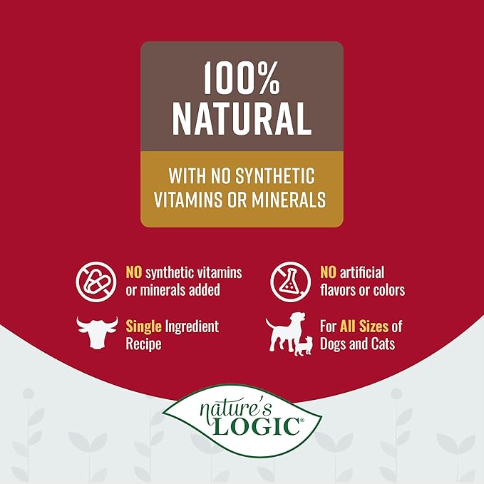 Nature's Logic Dehydrated Bone Broth Powder - 100% Natural Dog & Cat Topper - Rich in Glucosamine & Chondroitin - Boosts Immune System - Gluten-Free, No Synthetic Ingredients - Beef, 6oz