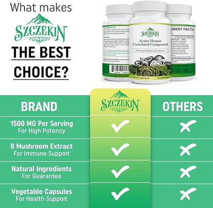 Active Hexose Correlated Compound 1500 mg Supplement, Natural 8 Mushroom Extract Supplement, Immune System, Liver Function, Natural Killer and T Cells Activity, 900 Veggie Capsules