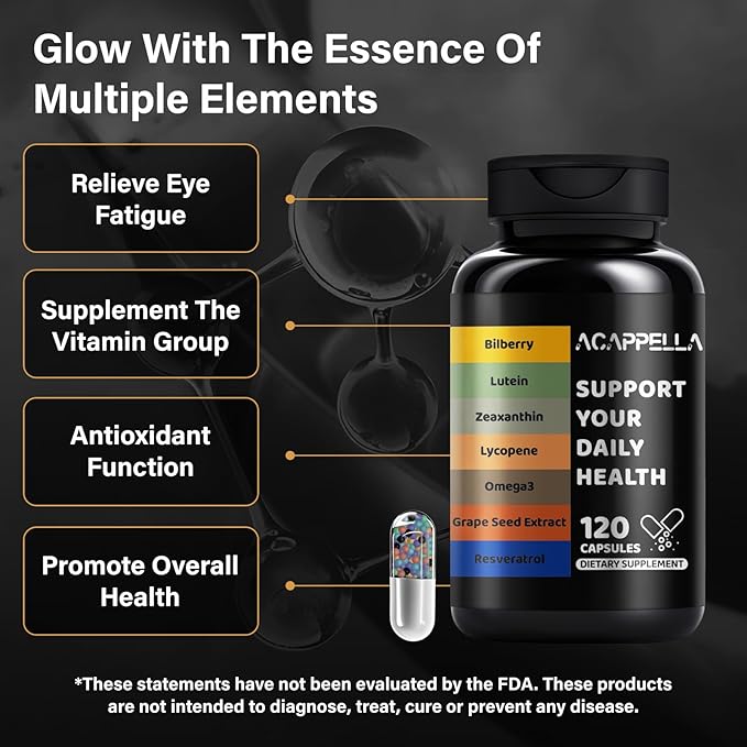 ACAPPELLA Bilberry Lutein Zeaxanthin Lycopene Omega-3 Grape Seed Extract Resveratrol Capsule Bilberry Supplement for Eyes with Multivitamins (1)
