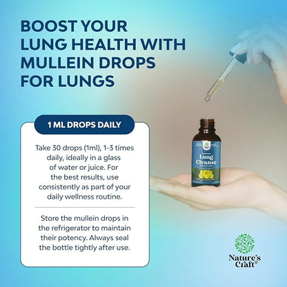 USDA Organic Mullein Drops for Lungs - Herbal Lung Detox & Cleanse with Marshmallow Root Extract & Plantain Leaf for Respiratory Lung Health - Mullein Leaf Tincture Drops for Breathing Support - 120ml