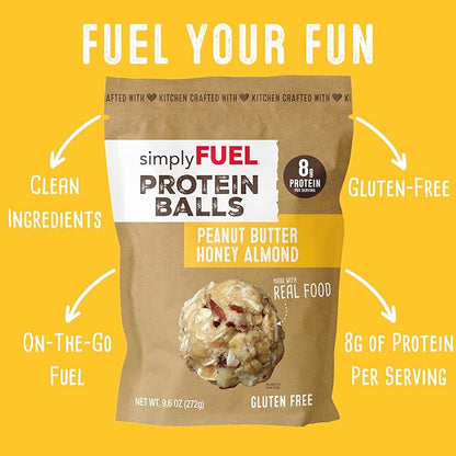 simplyFUEL Whole Food Protein Balls - Peanut Butter Honey Almond Snacks - 8g Protein Snack - Gluten Free Energy Balls