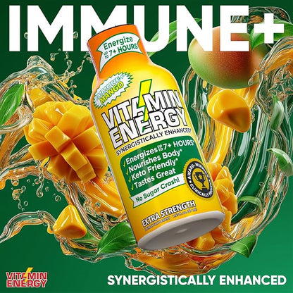 Vitamin Energy Immune+ Extra Strength Energy Shot Mango 48 Pack, 260mg Natural Caffeine, B-Vitamins, Citicoline, Green Tea, Immunity & Focus Support, Zero Sugar, Gluten-Free 1.93 fl oz