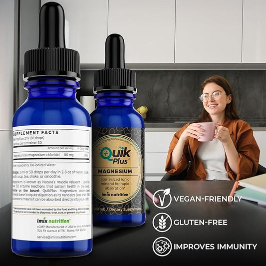 QuikPlus Liquid Mineral Supplement for Adults – Vegan, Gluten-Free, All Natural, Highly Bioavailable – 2 oz Bottle (Magnesium)