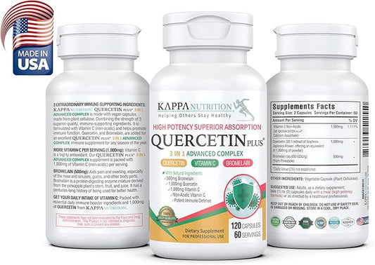 QUERCETIN PLUS, Quercetin 1,000mg, Bromelain 500mg and Vitamin C 1,000mg, (120 Capsules), 3 in 1 from Bioflavonoids, Supports Immune, Cardiovascular & Respiratory Health, Seasonal Allergy Relief.