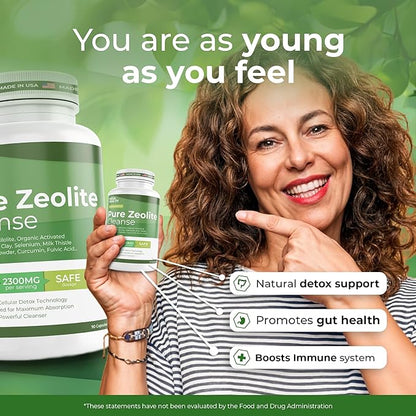 2300 MG Pure Zeolite Cleanse – Ultra-Fine Clinoptilolite Zeolite Detox, Activated Charcoal & Bentonite Clay – Liver & Gut Detox Cleanse, Toxin Flush, Digestive, Max Absorption, 90 Vegan Capsules