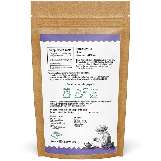 50 Bags Chaste Tree Berry Сhasteberry Tea Vitex Tea Herb (Vitex Agnus-Castus) - 50 Count 2 g Bags Chaste Tree Berry Herbal Vitex Sauzgatillo