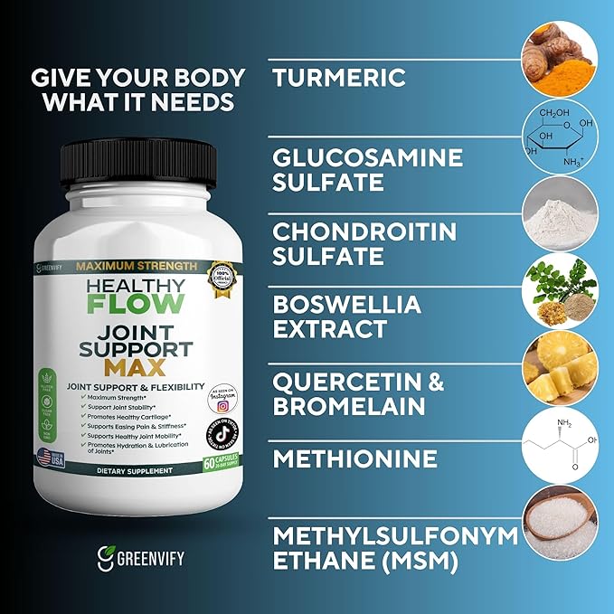Healthy Flow Joint Support Max, 1500mg Glucosamine, 60 Capsules, Maximum Strength Joint Support Supplement (5)